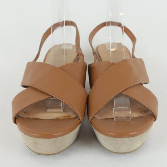 J. Jill Women's Size 9.5 Tan Leather Platform Slingback Open Toe Sandals - Picture 2 of 8
